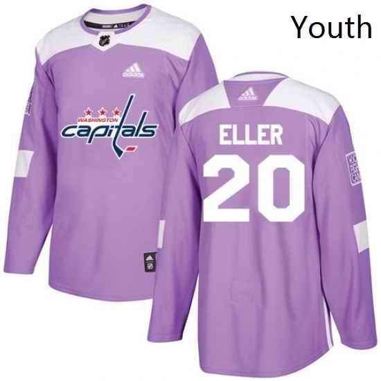 Youth Adidas Washington Capitals 20 Lars Eller Authentic Purple Fights Cancer Practice NHL Jersey